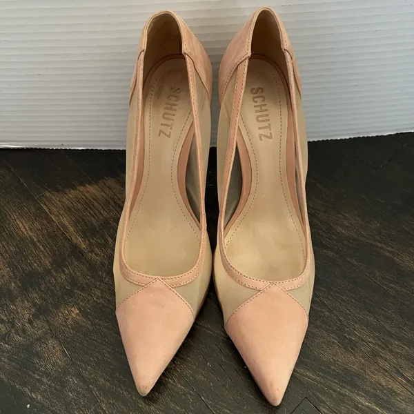 Women’s Schutz Myrine Nubuck Beige Nude Mesh Leather High Heel Sexy Pump 7.5 - Image 4