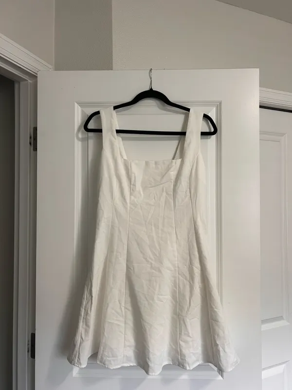 New Showpo Adiana Mini Dress Linen Square Neck Shirred Back A Line Dress Size M - Image 7
