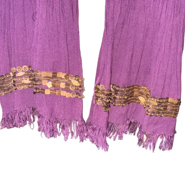 World Market Purple Fringe Scarf with Gold Detailing - Image 4