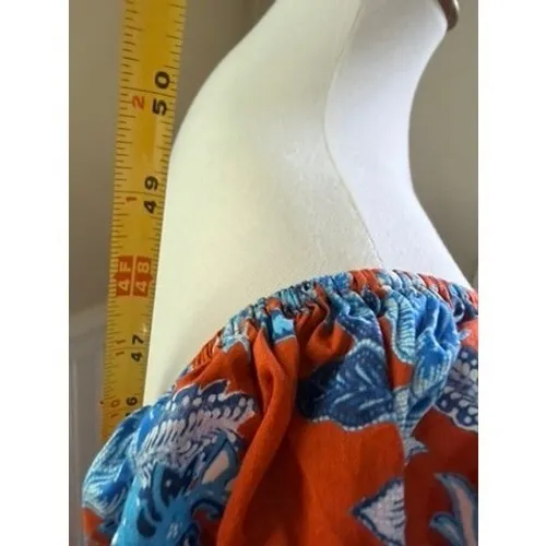 Cara Cara Jazzy Floral Smocked Maxi Dress Puff Sleeve Orange Blue Size Medium - Image 6