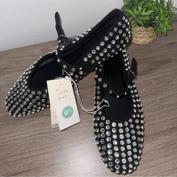 Women's Issa Rhinestone Mary Jane Ballet Flats - A New Day™ Black - Image 3