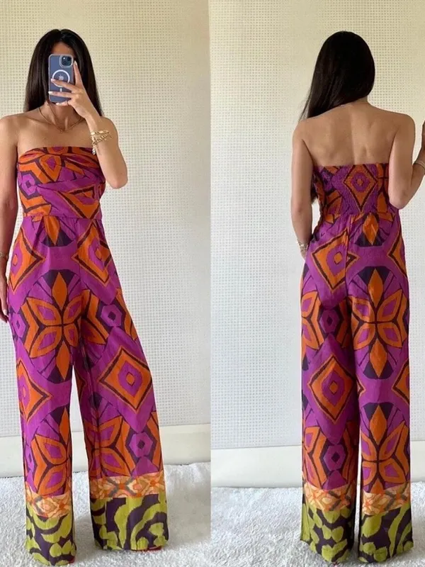 Zara Strapless Printed Wide Leg Jumpsuit - Image 3