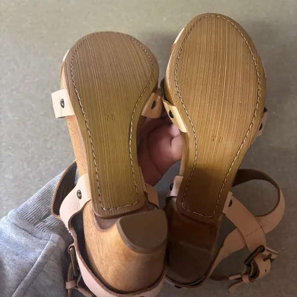 Anthropologie Schuler & Sons Philadelphia Neutral Preppy Coastal Boho Kitten Heel Wood Clogs 7 - Image 7