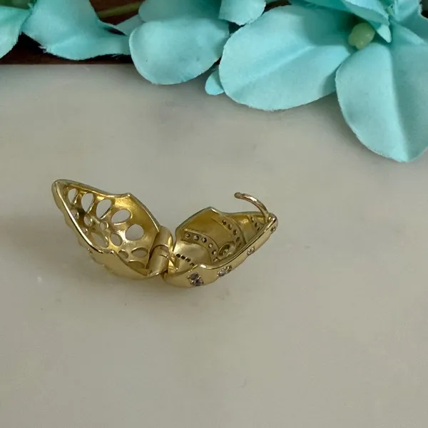 14K Gold Plated XP Teardrop Huggie Hoop Earrings Swirl Filigree Back - Image 5