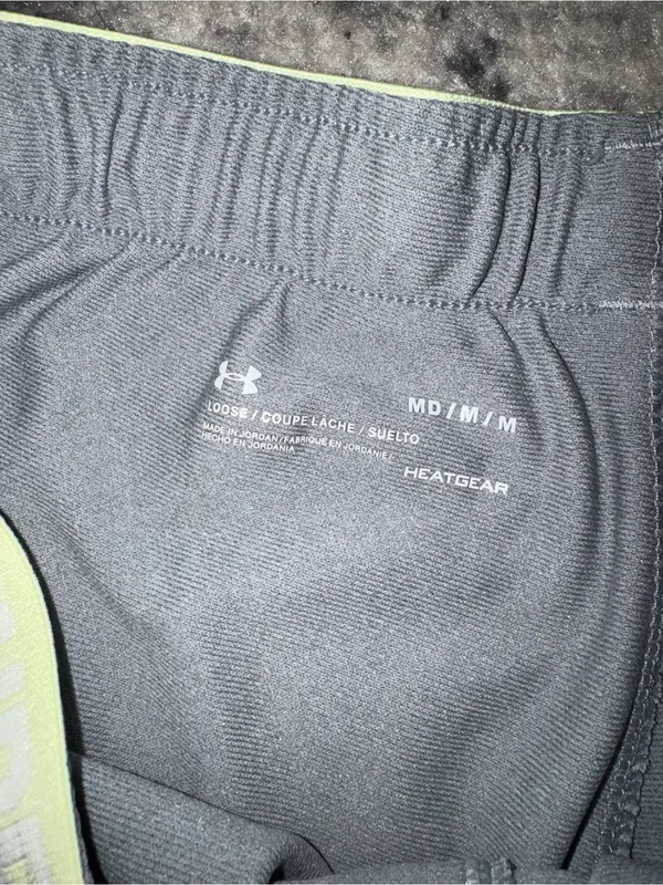 Under Armour HeatGear Shorts Womens Medium Loose Gray Neon Green Running Workout - Image 2
