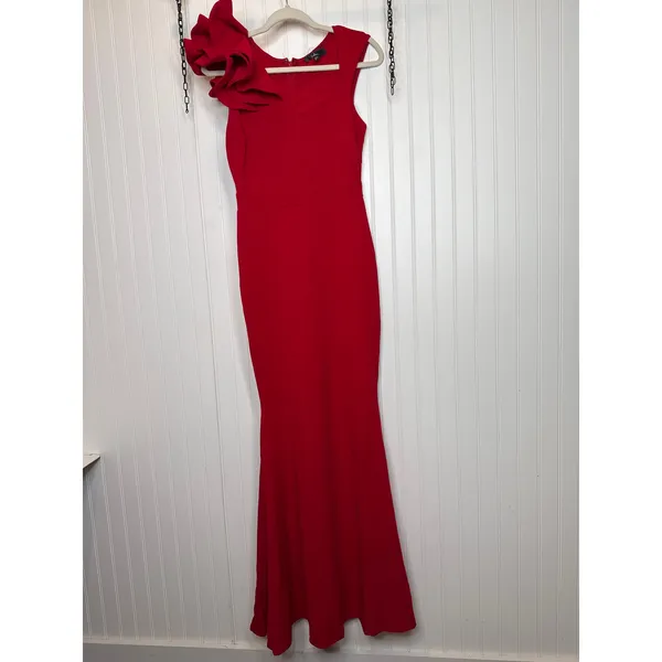 NWT Lulus Lucette Red Sleeveless Ruffled Mermaid Maxi Dress Wedding Holiday XS - Image 2