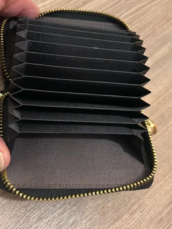 Black Leather Zip-Around Wallet with Gold Bee Accent and Chain RFID - Image 4