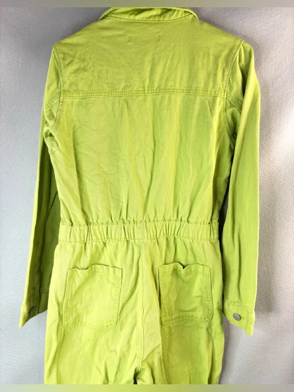 Forever 21 L Denim Lime Green Long Sleeve Zip-Front Jumpsuit - Image 5
