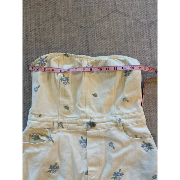 Le Lis Cream Floral Embroidered Smocked Strapless Romper Large - Image 7