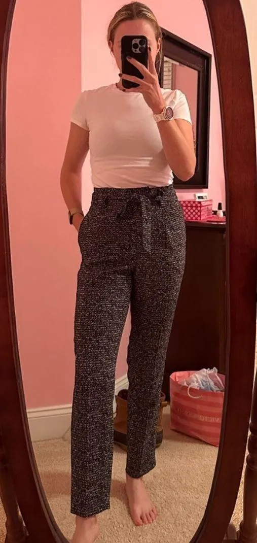 Express Ankle High Rise Tie Pants in multicolored pattern - Image 6