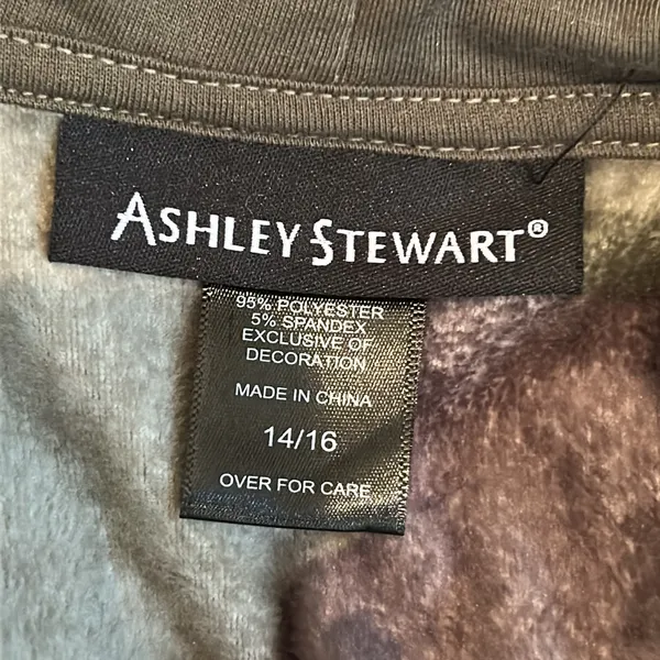 Ashley Stewart Romper.Size 14/16. Camo Velour Drawstring Hoodie Long SL Full Zip - Image 12