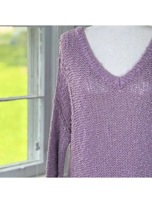 Slouchy Oversized Lilac Drop Shoulder Knit Sweater Medium Hollister Minimalist - Image 5