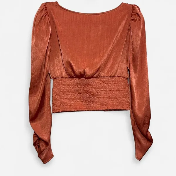Free People Santiago Satin Cropped Blouse – Romantic Puff Sleeve Y2K (S) - Image 4