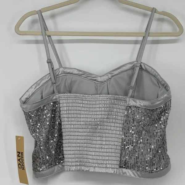 Madden‎ NYC Womens Silver Sequin Crop Cami Top XL NWT Festival - Image 2