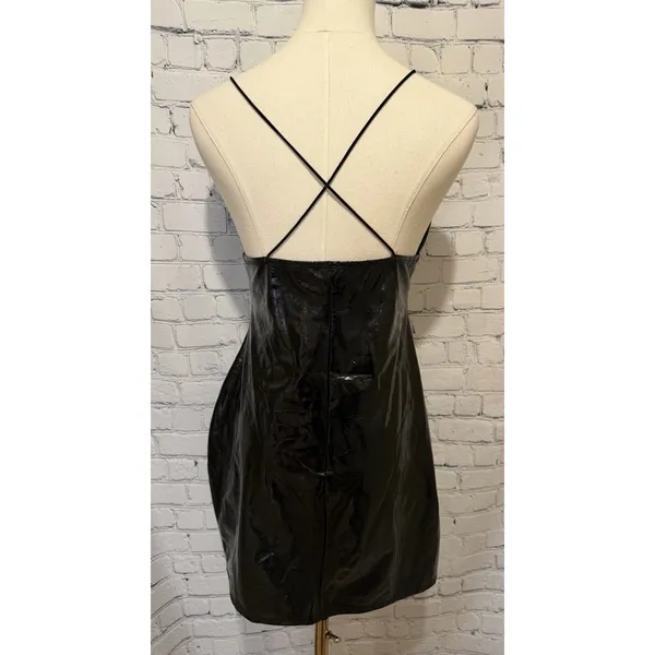 Windsor Vampy Sleek Black Patent Faux Leather Mini Dress Size Large - Image 4