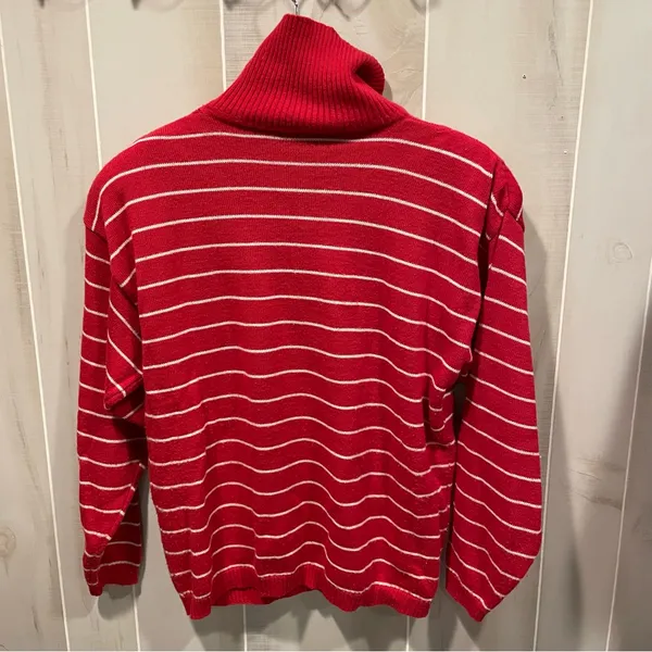 Cute vintage 80’s Chaus striped red white turtleneck sweater wool blend crested - Image 11