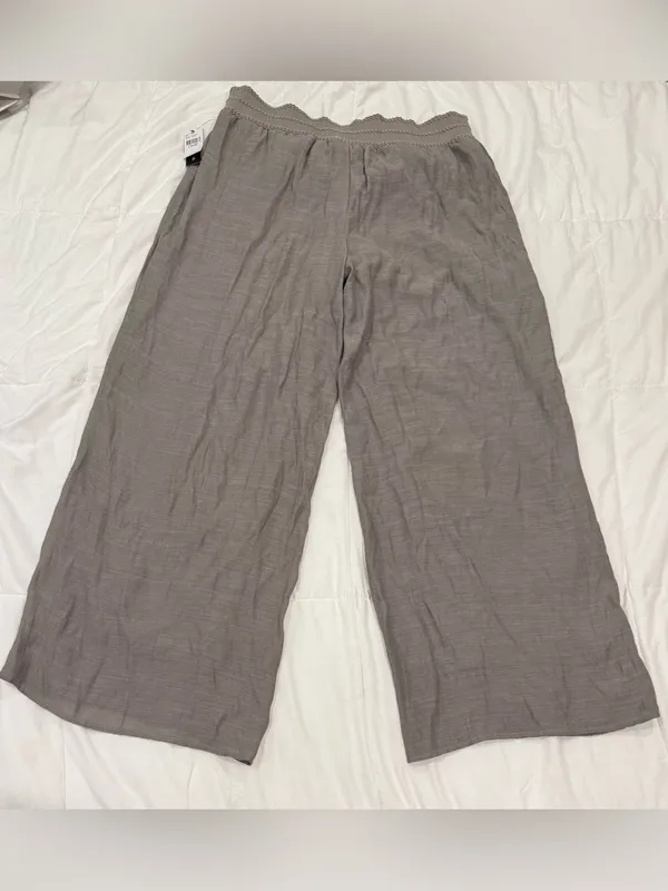 NWT AB Studio Grey Wide Leg Pants Size Large High Rise Crochet Waistband - Image 2