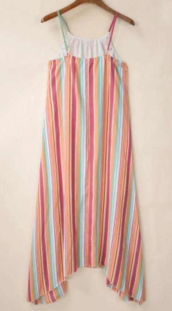 The Lace Daisy NEW Colorful Striped Spaghetti Strap Handkerchief Hem Maxi Dress Size Large - Image 8