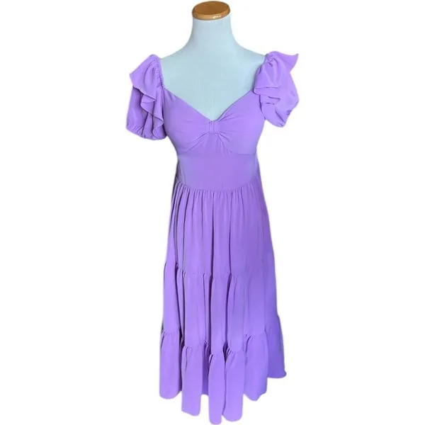 NWT Womens New Fashion Lilac Stunning Tiered Tie Back Midi Dress - Sz S - Image 2
