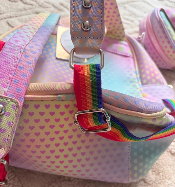 Under One Sky Girls Mini Backpack & Coin Purse - Pastel Rainbow Colors W/ Hearts - Image 5