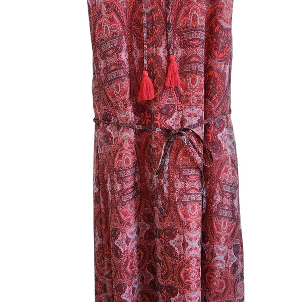 Lucky Brand Paisley Chiffon Overlay Hi Low Tassel Belted Red Size Medium - Image 5