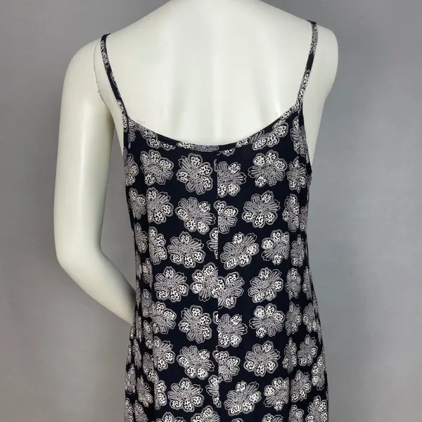 Vintage 90s Slip‎ Dress Women Sleeveless Retro Black White Floral Rayon Summer - Image 6