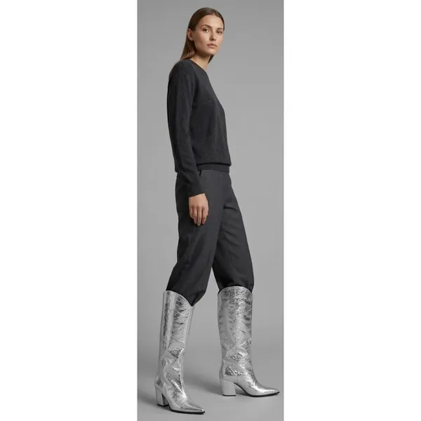 Steve Madden Croft Metallic Silver Crinkle Knee High Western Boots Size 8 NEW - Image 2