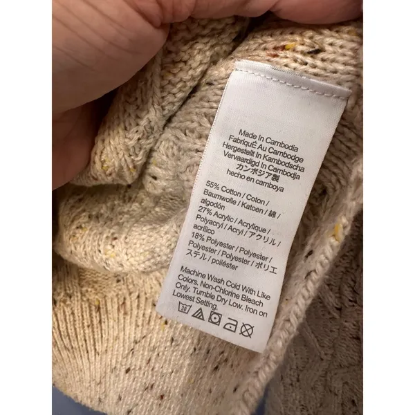 J.Crew‎ Womens Donegal Cable Crewneck Sweater Oatmeal Autumnal Neps XS BJ858 - Image 5
