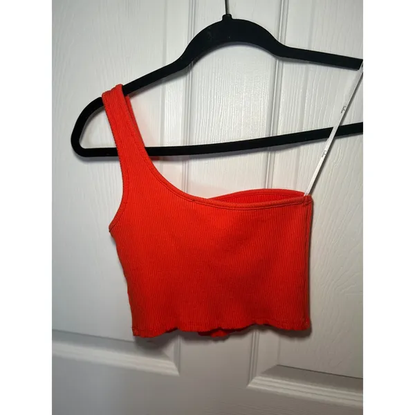 Lulus Orange Ribbed‎ One-Shoulder Two-Piece Midi Dress Skirt Set XS - Image 3