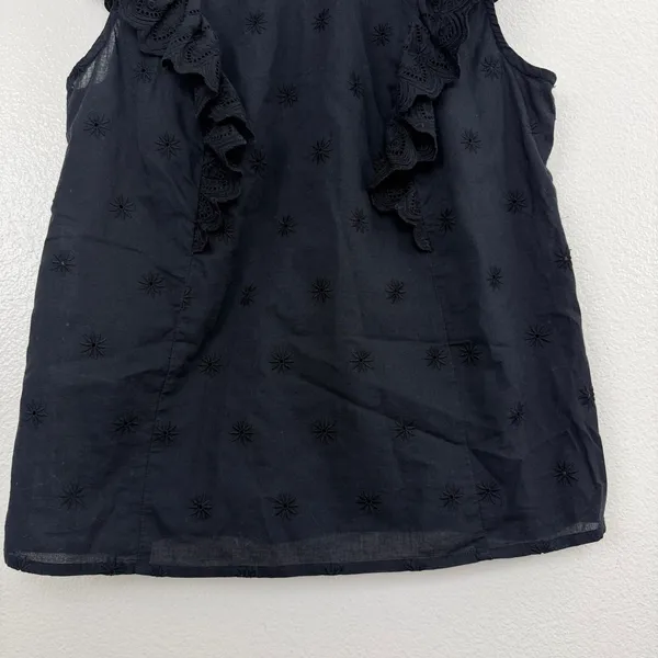 Boden Top Womens Size 6 Black Eyelet Ruffle Trim Embroidered Cotton Blouse - Image 3