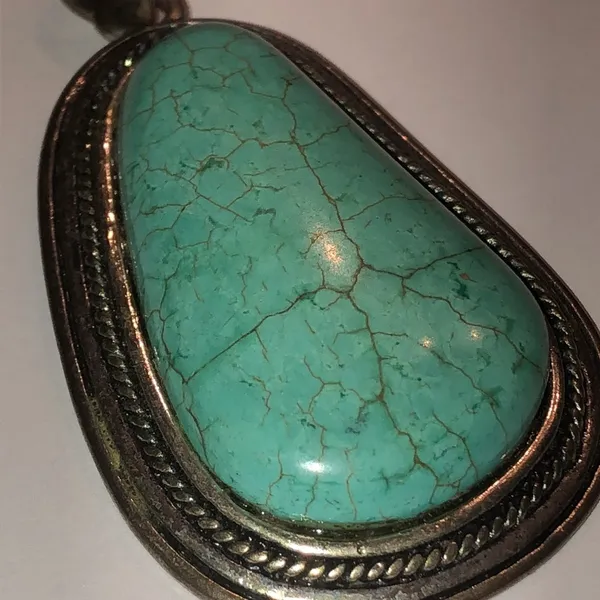 Silver Tone Faux Turquoise Semi Precious Stone Pendant - Image 3