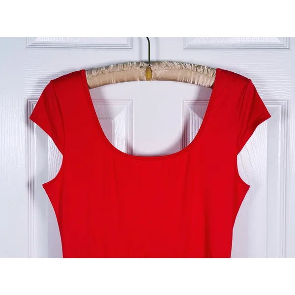 Halara Scoop Neck Midi Dress Size Large Red Cap Sleeve Flowy Casual Pockets - Image 6