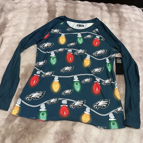 NFL Philadelphia Eagles Christmas Lights Pajama Top Long Sleeve Size Medium - Image 2