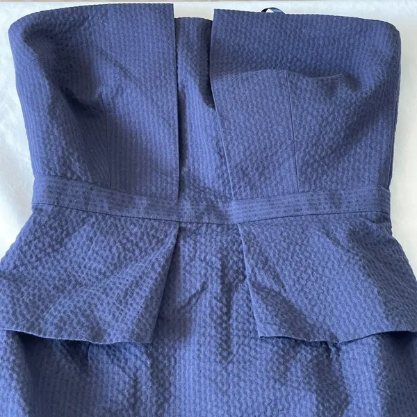 Banana Republic Womens Dress Size 2 Strapless Peplum Pucker Blue Mini Cocktail - Image 4