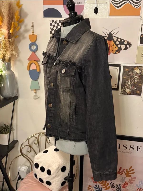 Judith March Black Denim Patchwork Jacket – Size M - Image 3