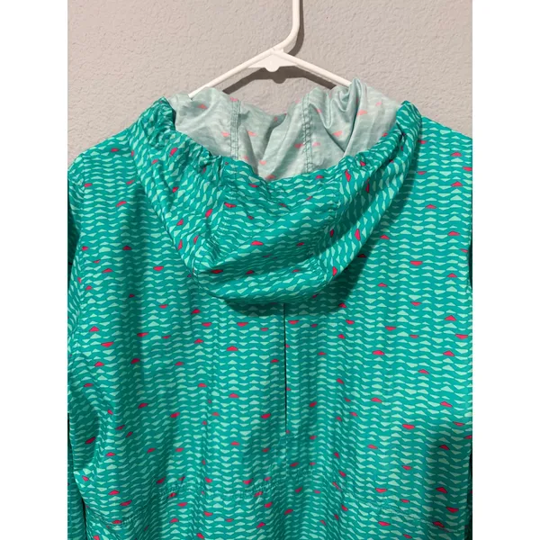 Columbia Womens Windbreaker L Teal Pink Geometric Full Zip Hooded Jacket Rain - Image 13