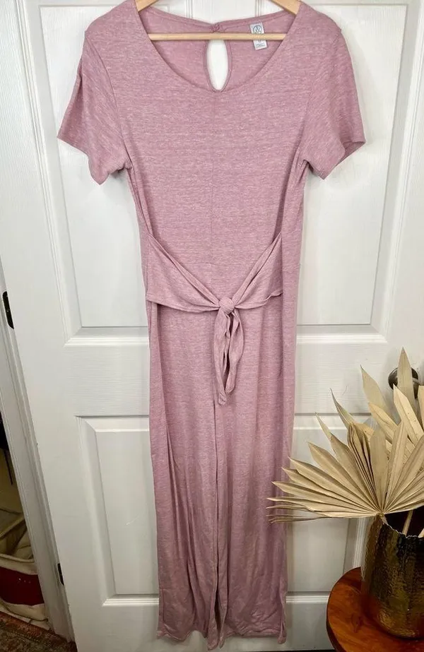 Alternative Women's Pink Tie Waist Jumpsuit Size M Casual Short Sleeve - Image 2