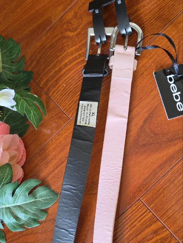 Bebe Double Pack Slim Belts in Black & Blush ** - Image 5