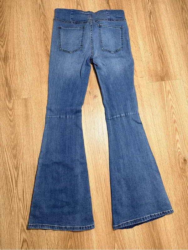 Free People Penny Pull On Flare Jeans Medium Wash Stretch Womens 28 - Image 3