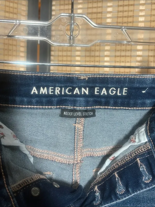 AEO Hi-Rise Shortie Distressed Dark Blue Denim Cutoffs - Image 2