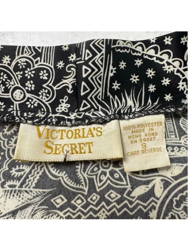 Vintage Victoria's Secret Gold Label Black White Floral Print Robe S - Image 3
