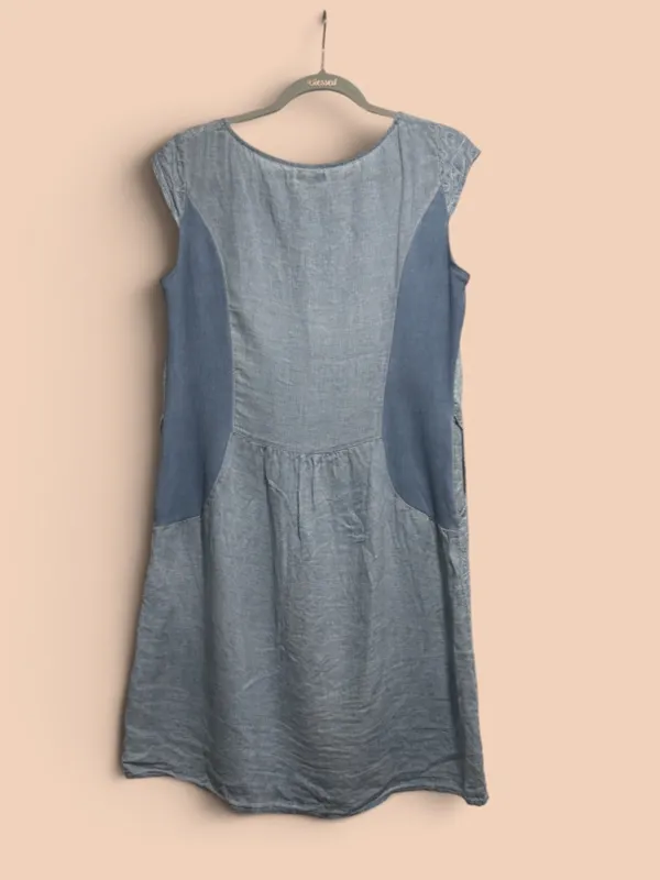 Lina Tomei Made in Italy 100% Linen Embroidered Shift Dress – Large - Image 4