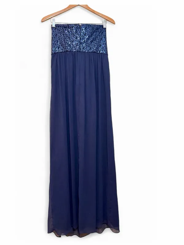 Max and Cleo BCBG Symmetrical Strapless Dark Night Sequence Maxi Dress Size 12 - Image 16
