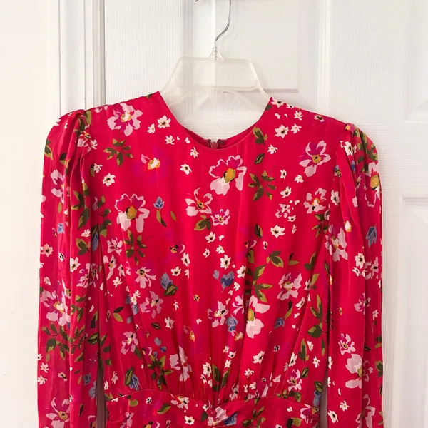 Sau Lee Red Floral Print Ruched Skirt Long Sleeve Fitted Sheath Mini Dress 2 - Image 2