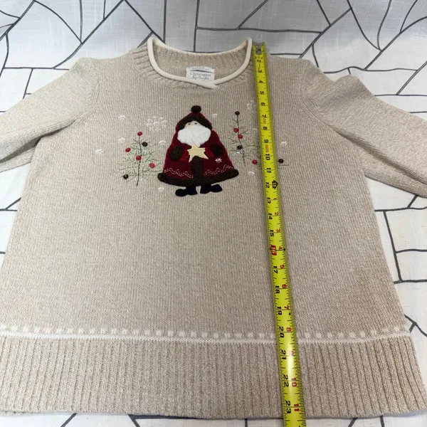 Christopher & Banks Sweater Small Beige Santa Hand Embroidered Christmas Holiday - Image 5