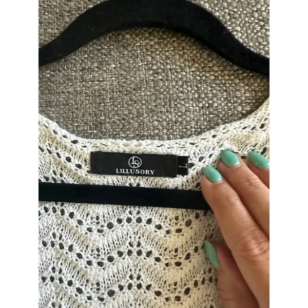 Lillusory White Crochet Knit Tie Front Sleeveless Top Chevron Pointelle Large - Image 5