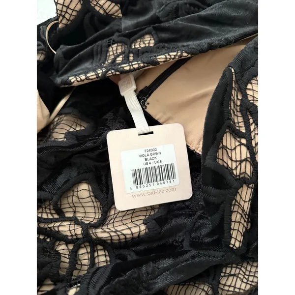 Sau Lee Viola Gown Black Burnout Velvet Floral Lace Strapless Maxi Dress - Image 4