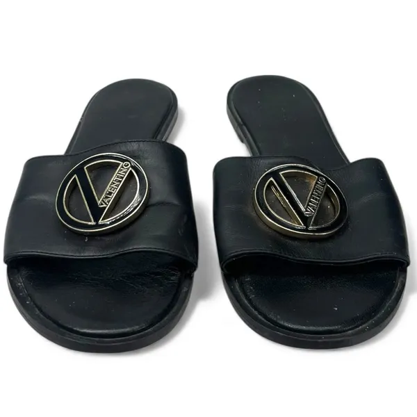 Valentino 7 Bugola Slide Sandal black logo hardware slip-on design Womens Flat - Image 2