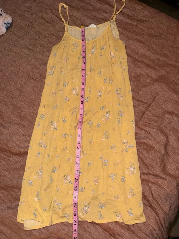 Pink Rose Yellow Floral Spaghetti Strap Tiered Mini Dress‎ - Image 2