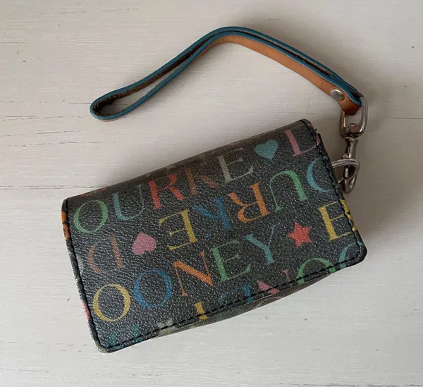 Vintage Y2K Dooney and Bourke black leather rainbow monogrammed wristlet - Image 2